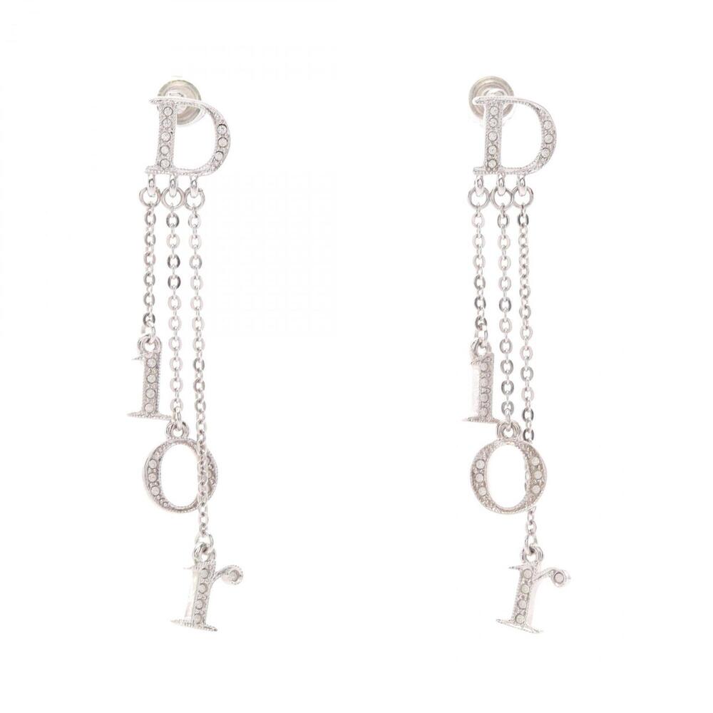 Christian Dior Dior Logo Swing Earrings, Metal, Rhinestone, Women's, Silver/C...